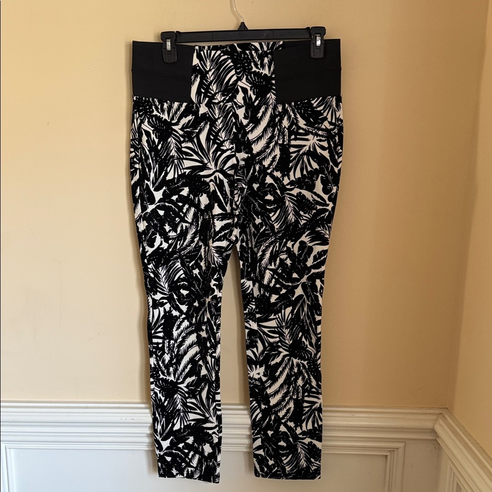 ONE5ONE Tropical Palm Leaf Print High Rise Ankle Pants Black & White Size L